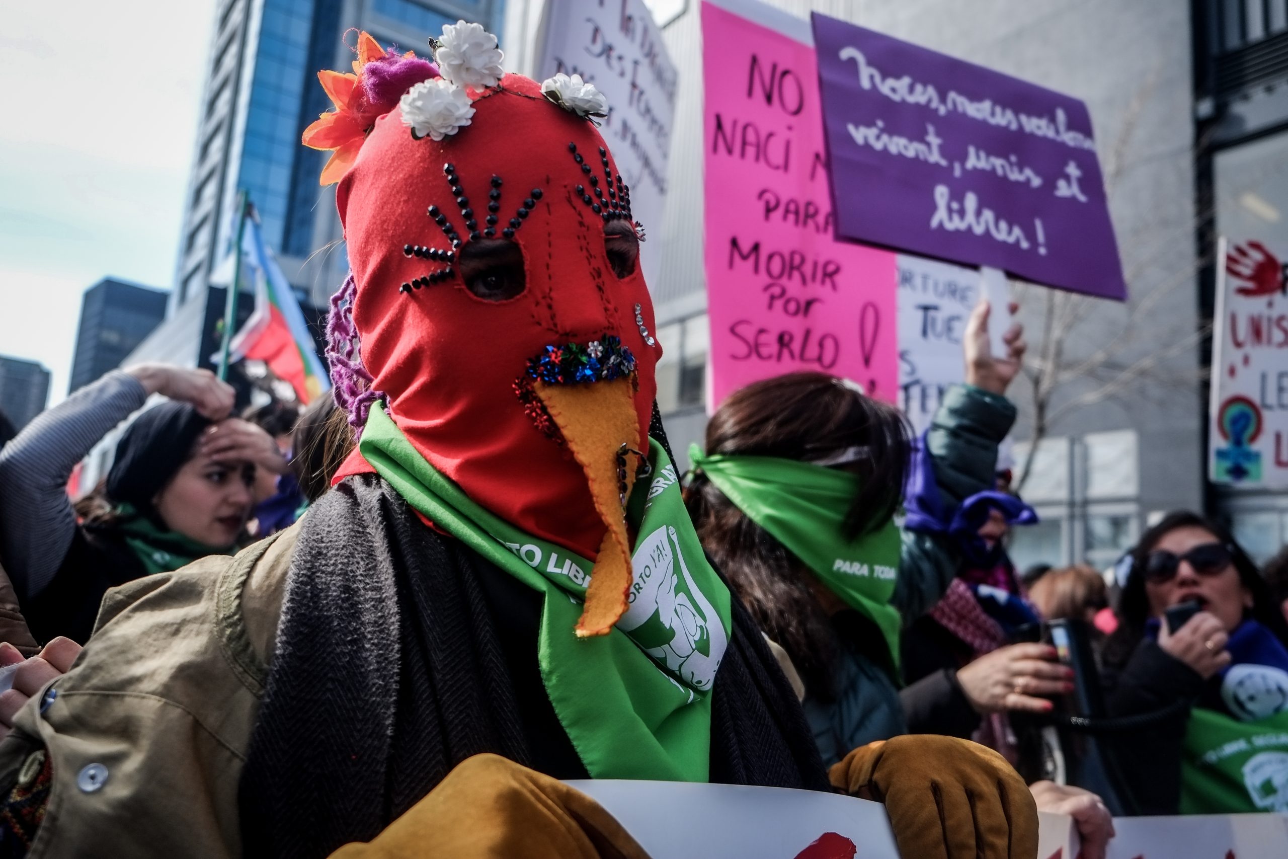 Un manifestant porte un masque de lutteur mexicain